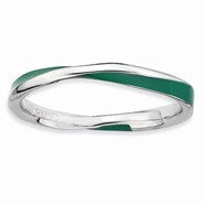 Sterling Silver Twisted Green Enameled Ring