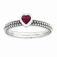 Sterling Silver Polished Ruby Heart Ring