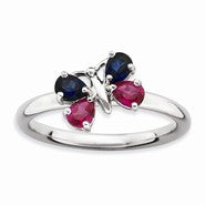 Sterling Silver Ruby & Sapphire Butterfly Ring