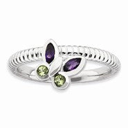 Sterling Silver Amethyst & Peridot Butterfly Ring