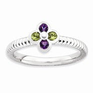 Sterling Silver Amethyst & Peridot Flower Ring