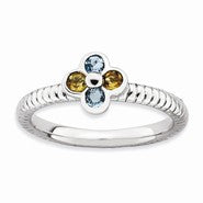 Sterling Silver Blue Topaz & Citrine Flower Ring