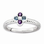 Sterling Silver Blue Topaz & Amethyst Flower Ring