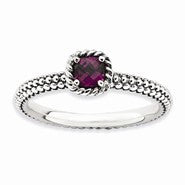 Sterling Silver Checker-cut Rhodolite Garnet Antiqued, Size 7, Jewelry Ring