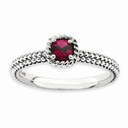 Sterling Silver Checker-cut Created Ruby Antiqued Ring