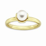 Sterling Silver White Pearl Gold-plated Ring