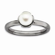 Sterling Silver White Pearl Black-plate Ring