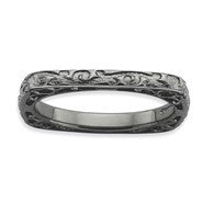 Sterling Silver Polished Black-plate Square Ring