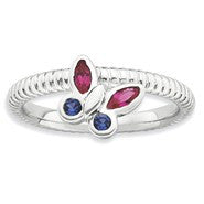 Sterling Silver Created Ruby & Sapphire Butterfly Rin, Size 8, Jewelry Ring