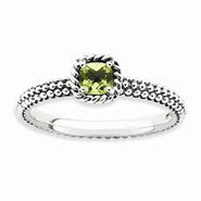 Sterling Silver Checker-cut Peridot Antiqued Ring