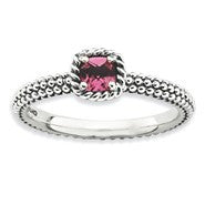 Sterling Silver Checker-cut P. Tourmaline Antiqued Ring