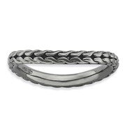Sterling Silver Polished Black-plated Wave Ring