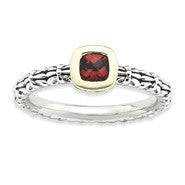 Sterling Silver & 14k Checker-cut Garnet Antiqued Rin, Size 8, Jewelry Ring