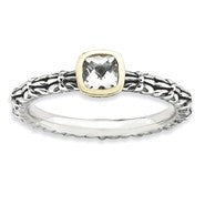 Sterling Silver & 14k Checker-cut White Topaz Antique, Size 9, Jewelry Ring