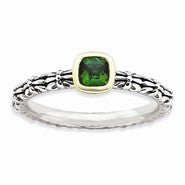 Sterling Silver & 14k Checker-cut Created Emerald Antique, Size 9, Jewelry Ring