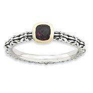 Sterling Silver & 14k Checker-cut Rhod. Garnet Antiqu, Size 7, Jewelry Ring