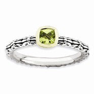 Sterling Silver & 14k Checker-cut Peridot Antiqued Ri, Size 8, Jewelry Ring