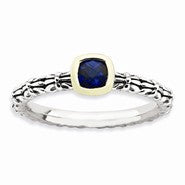 Sterling Silver & 14k Yellow Gold Checker-cut Sapphire Antiqued Ring