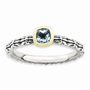 Sterling Silver & 14k Checker-cut Blue Topaz Antiqued, Size 7, Jewelry Ring