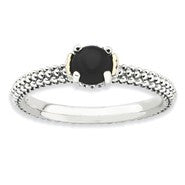 Sterling Silver & 14k Yellow Gold Onyx Antiqued Ring