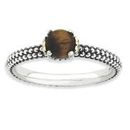 Sterling Silver & 14k Yellow Gold Tiger's Eye Antiqued Ring