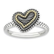 Sterling Silver & 14k Yellow Gold Antiqued Heart Ring