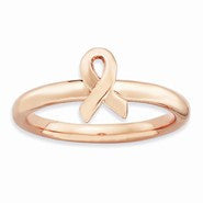 18k Rose Gold Plated Sterling Silver Awareness Ribbon, Size 7, Jewelry Ring