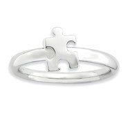 Sterling Silver Rhodium-plated Awareness Puzzle Piece, Size 10, Jewelry Ring