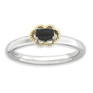 Sterling Silver & 14k Yellow Gold Onyx Polished Ring