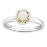 Sterling Silver & 14k Yellow Gold White Agate Polished Ring