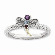 Sterling Silver & 14k Gemstone & Diamond Dragonfly Ri, Size 8, (0.03 ctw, I1-I2 Clarity), Women Jewelry