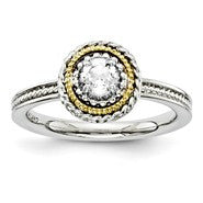 Sterling Silver & 14k Gold White Topaz Rin, Size 6, Jewelry Ring