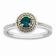 Sterling Silver & 14k Gold Created Emerald, Size 9, Jewelry Ring