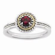 Sterling Silver & 14k Gold Rhodolite Garne, Size 8, Jewelry Ring