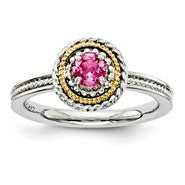 Sterling Silver & 14k Gold Pink Tourmaline, Size 8, Jewelry Ring