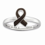 Sterling Silver Brown Enameled Awareness Ribbon Ring