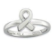 Sterling Silver White Enameled Awareness Ribbon Ring