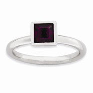 Sterling Silver Square February Swarovski Ring