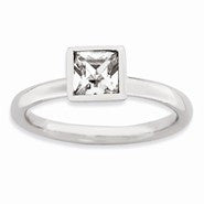 Sterling Silver Square April Swarovski Ring