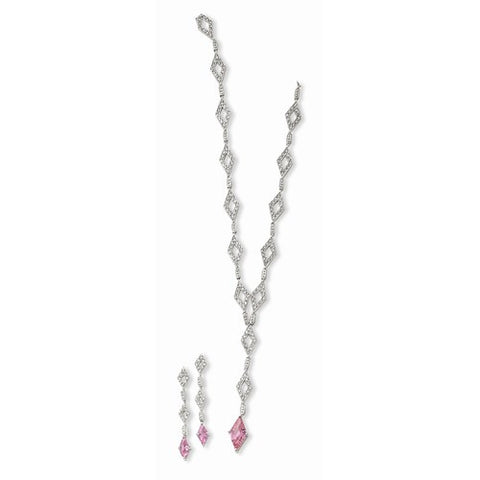 Sterling Silver Pink CZ Earring and Necklace