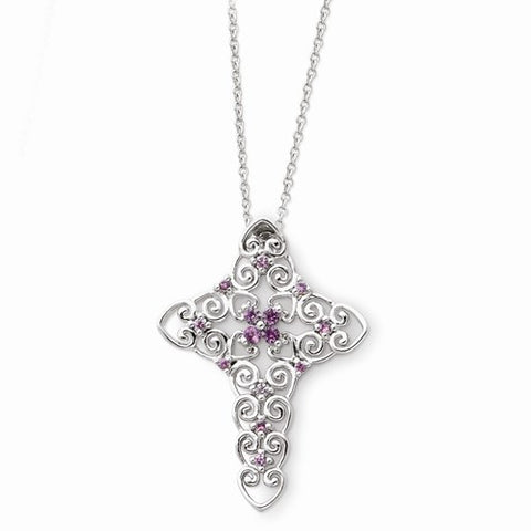 Sterling Silver June CZ Birthstone Message Of The CrossNecklace