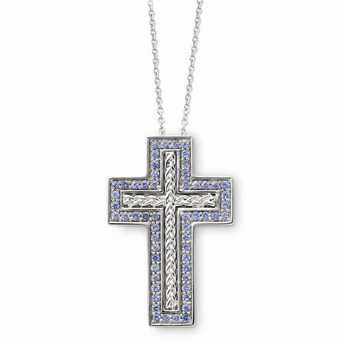 Sterling Silver Dec CZ Birthstone Message Of The CrossNecklace