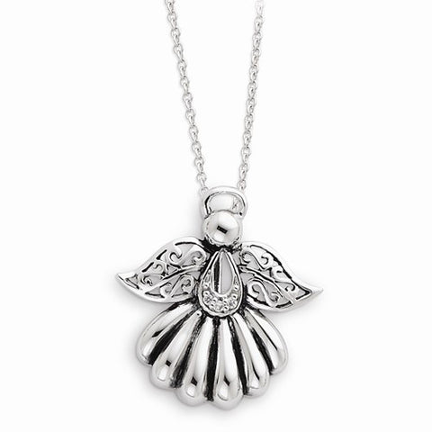 Sterling Silver Antiqued Angel Of Remembrance Necklace