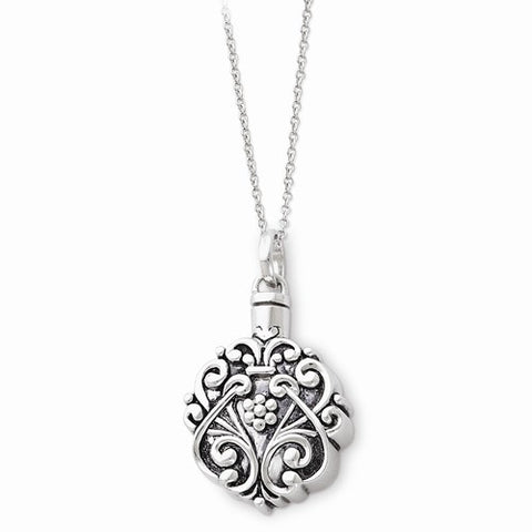 Sterling Silver Antiqued Circle Remembrance Ash Holder Necklace