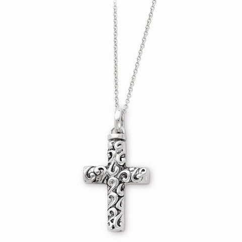 Sterling Silver Antiqued Cross Remembrance Ash Holder Necklace