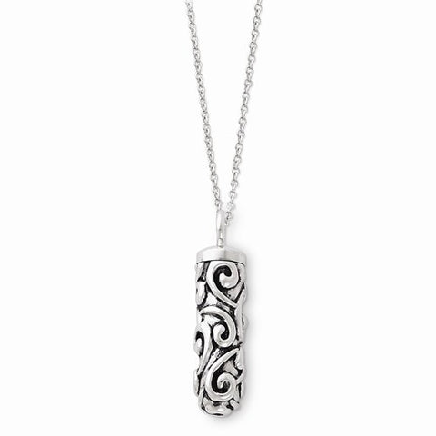 Sterling Silver Antiqued Cylinder Remembrance Ash Holder Necklace