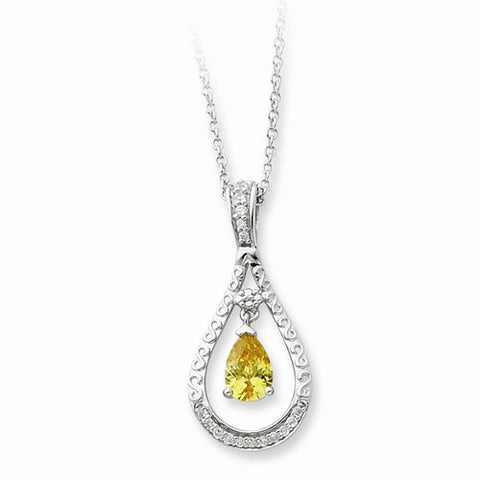 Sterling Silver Nov CZ Stone Never Forget Tear Birthstone Necklace