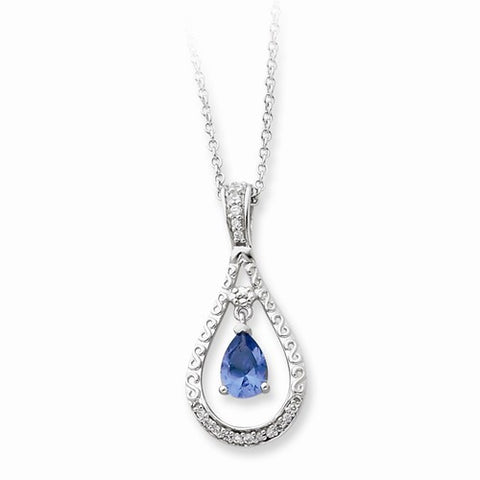 Sterling Silver Dec CZ Stone Never Forget Tear Birthstone Necklace