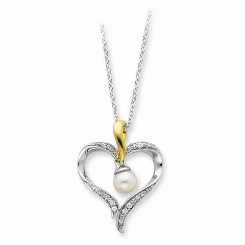 Sterling Silver & Gold-Plated Cultured Pearl Heart & Soul Necklace