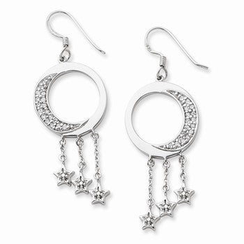 Sterling Silver CZ I Promise You the Moon & Stars Dangle Earrings